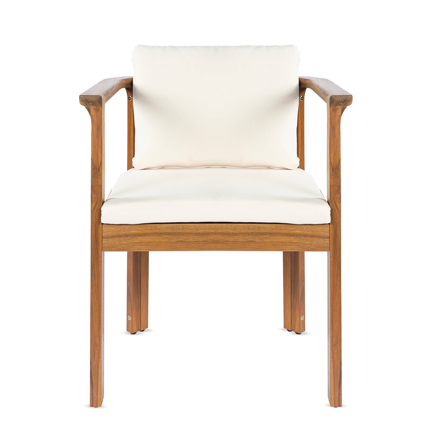 Outdoor Dining Chair Set of 4 with Curved Acacia Wood Arms and Cream Cushions