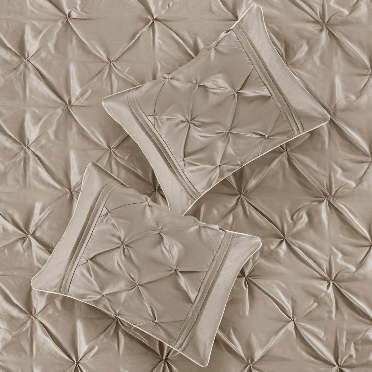 7 Piece Tufted Comforter Set Taupe Queen