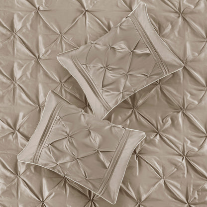 7 Piece Tufted Comforter Set Taupe Queen