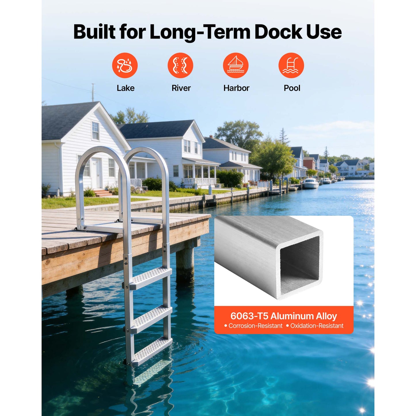 Removable Dock Ladder, 4 Steps, Aluminum Alloy Pontoon Boat Swim Ladder