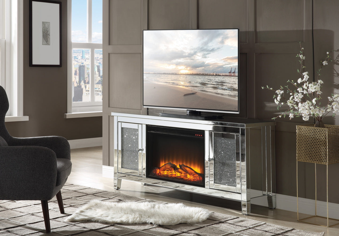 Noralie TV Stand with LED Electric Fireplace
