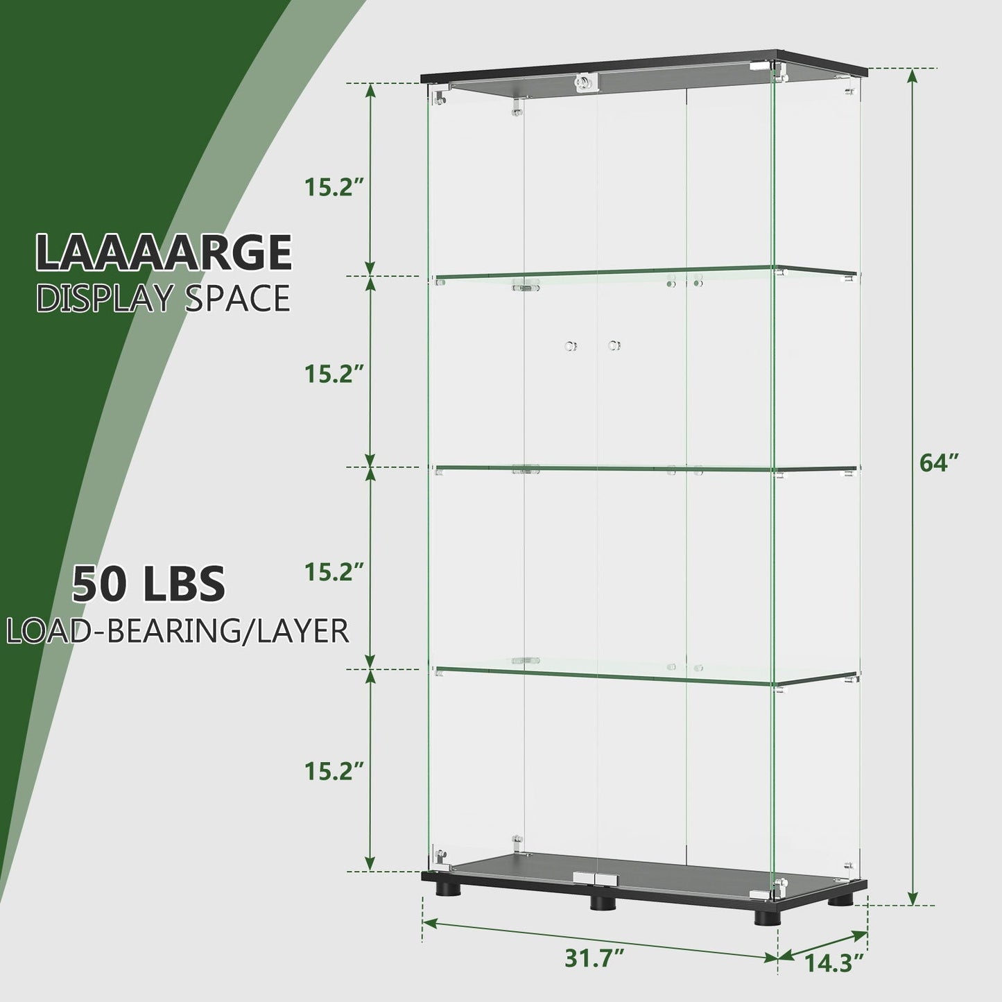 Display Cabinet With Shelf Double Doors And Lock