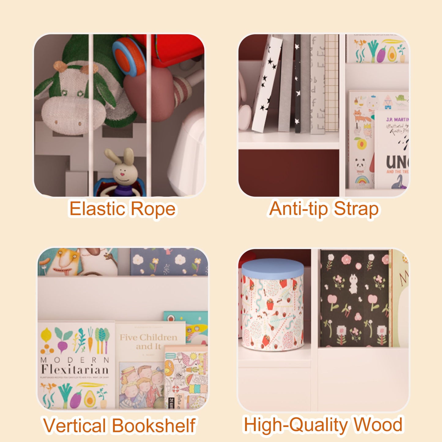 Bookshelf And Toy Storage, 3 Tier Montessori Bookcase With Stuffed Animal Organizer - White