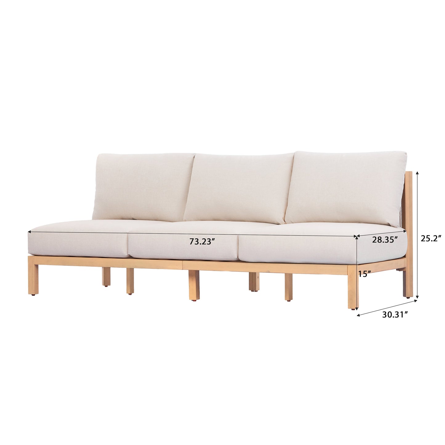 73.23" Outdoor Acacia Wood Frame Rope-Braided Backrest Three-Seater Sofa