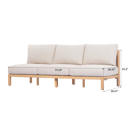 73.23" Outdoor Acacia Wood Frame Rope-Braided Backrest Three-Seater Sofa