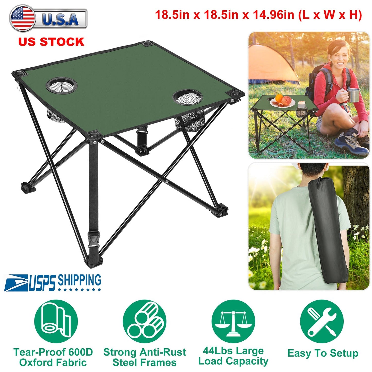 Portable Folding Camping Table with Cup Holders & Carry Bag