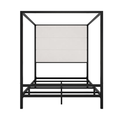 Canopy Bed With Tall Upholstered Headboard, 4 Poster Frame