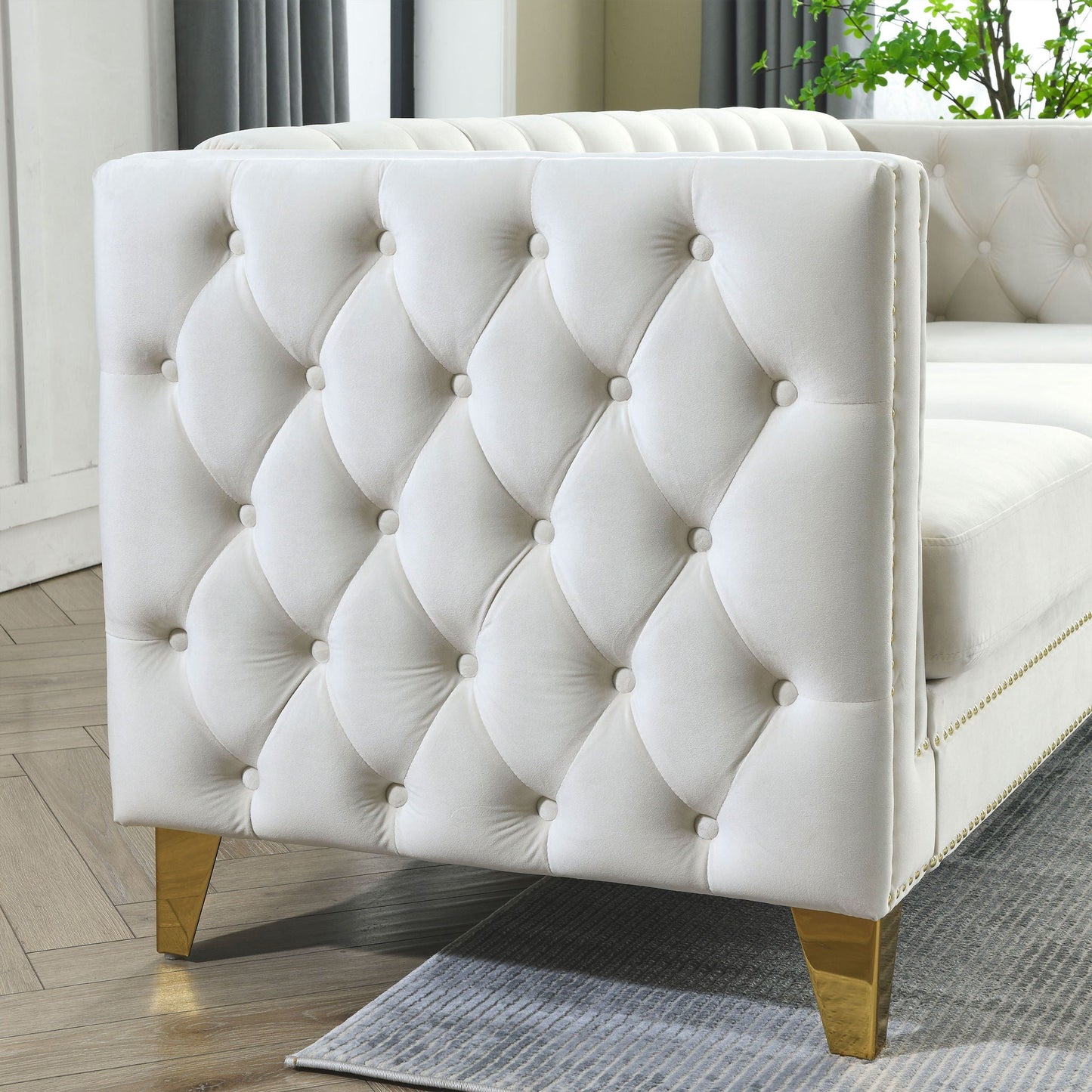 L-Shaped Corner Sofa, 5 Seater Sectional With Tufted Design