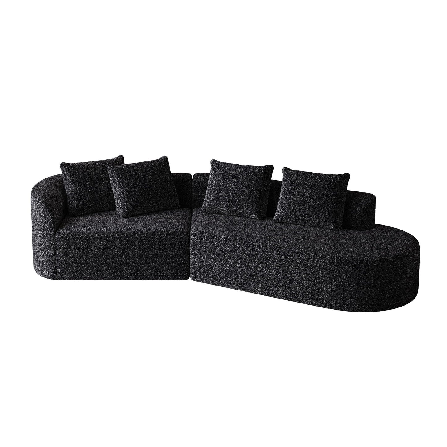 Upholstered Oversized Sectional Sofa, 4 Seater Extra Deep & Wide Curved Cloud Couch With 4 Throw Pillows For Living Room - Black