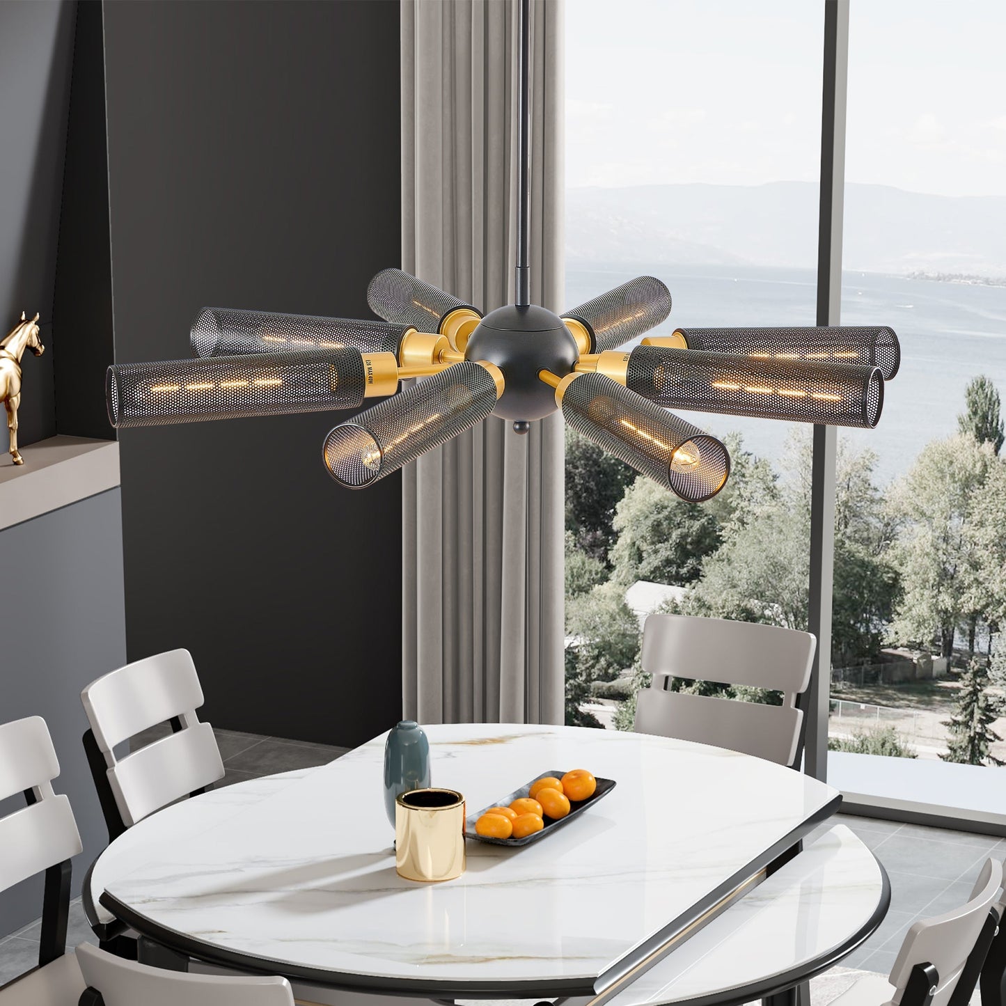 34' Modern Industrial Sputnik 8-Light Chandelier