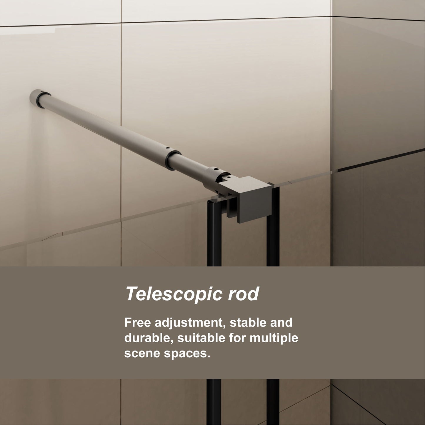 Glass Shower Door, Shower Sliding Door Walk In Shower Screen Dual Usage, 1 / 4" Thick Glass Panel With Stainless Steel Handle, Supporting Bar - Black