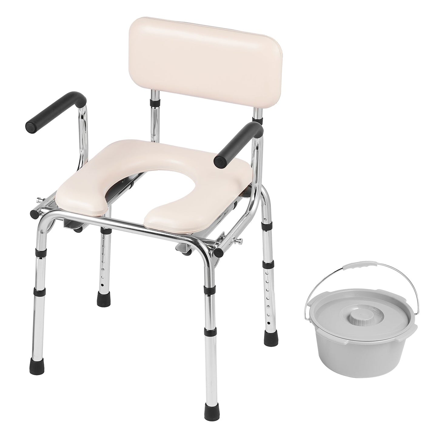Commode Chair with Padded Seat and Adjustable Height