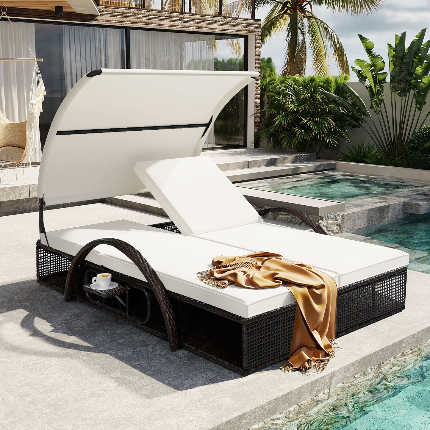 U_STYLE Outdoor Steel Frame Sun Lounger with Adjustable Backrest
