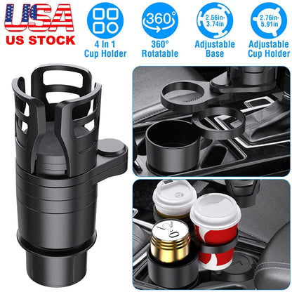 4 In 1 Car Cup Holder Expander Adapter Multifunctional Water Cup Mount Stand 360¡ Rotating Drink Bottle Organizer with Adjustable Base