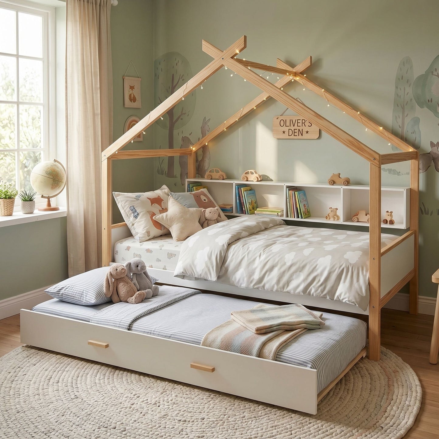House Bed With Bookshelf Storage