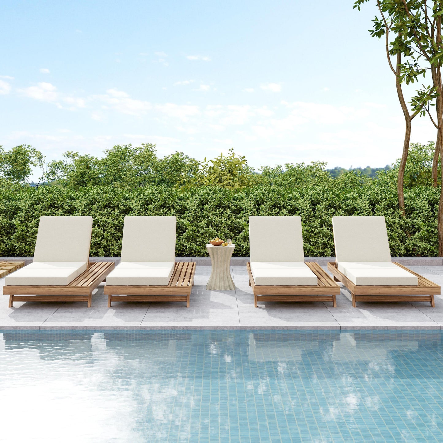 Lounge Chaise Set, Space Available On One Side, Acacia Solid Wood In