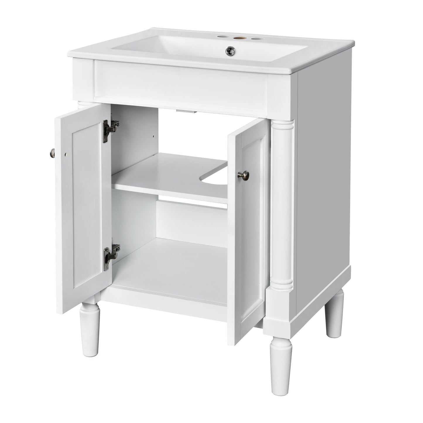 Bathroom Vanity With Top Sink, 2 Tier Storage Cabinet
