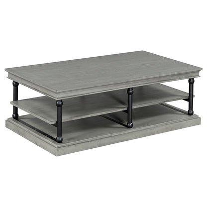 55.1" Wood Coffee Table with Storage Shelves