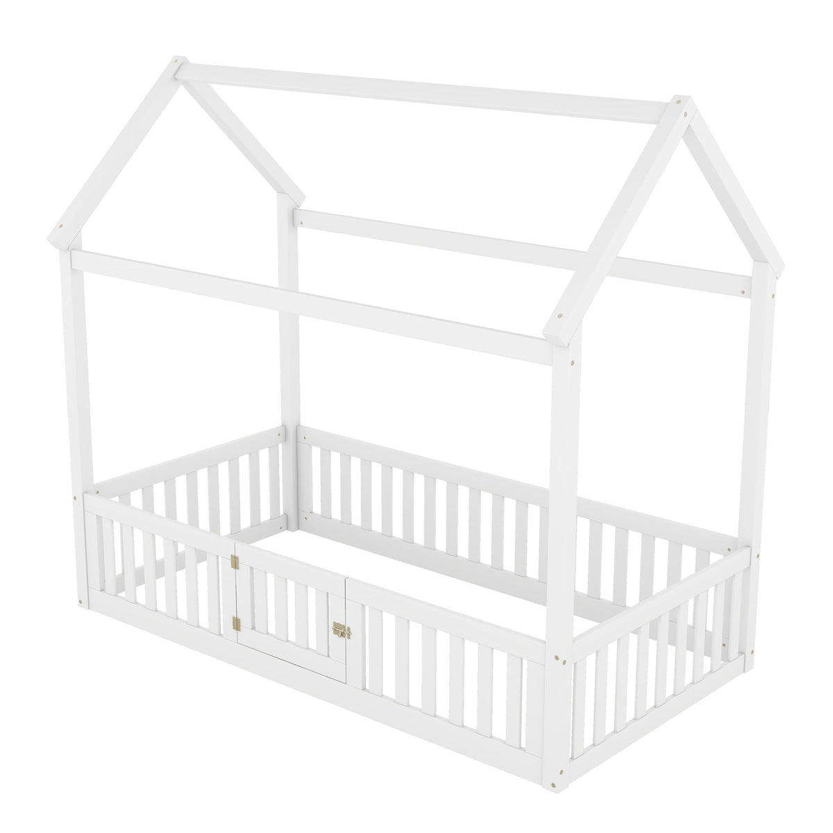 Wood House Bed With Fence And Door