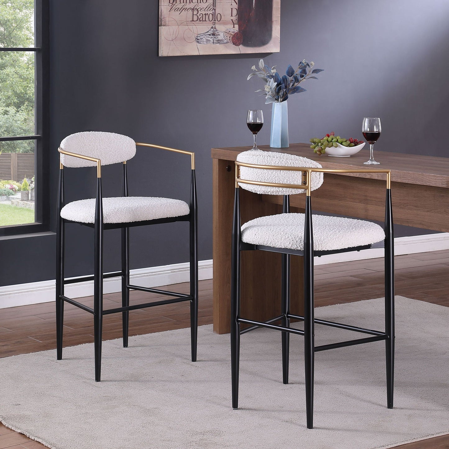 Upholstered Bar Stools With Backs for Kitchen Island (Set of 2) - Beige
