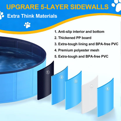 Foldable Dog Pool, Collapsible Dog Swimming Pool Hard Plastic Portable Pets Bath Tub For Dogs And Cats, Pet Wading Pool For Indoor Outdoor Backyard