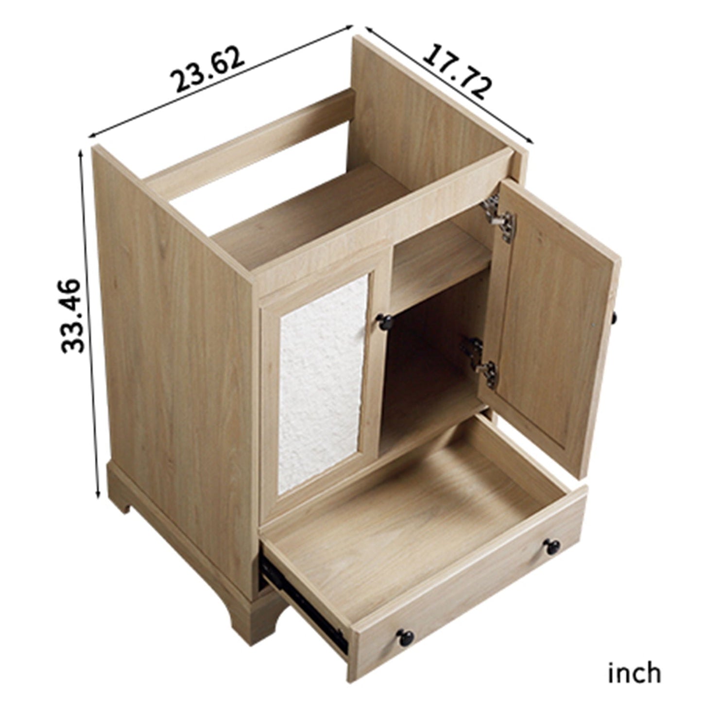 Bathroom Vanity Base, Cabinet With Carved Floral Doors - Natural Wood