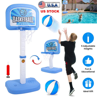 2 In 1 Poolside Basketball Game Set Pool Basketball Goal Indoor Outdoor Kids Basketball Court Water Basketball Toy with 2 Balls Gift for Boys Girls Ag