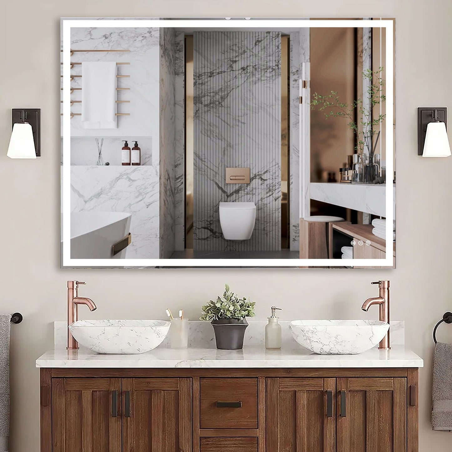 LED Bathroom Vanity Mirror Wall Mounted Adjustable / Warm / Natural Lights Anti-Fog Touch Switch With Memory Modern Smart Large Bathroom Mirrors