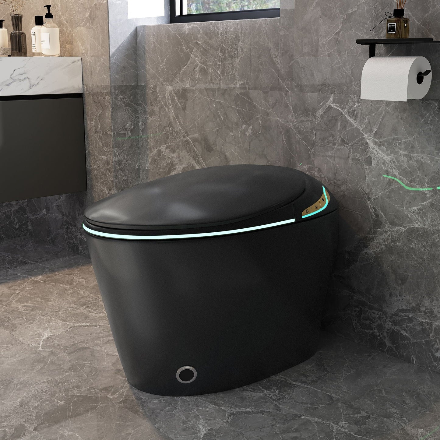 Unique Smart Toile With Built In Bidet, Auto Open / Close Seat, Foot Sensor, LED Display, Night Light, Warm Water & Dryer Ceramic