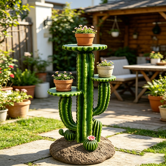 32'' Resin Saguaro Cactus Plant Stand with 3 Display Shelves