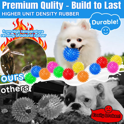 12-Pack Squeaky Spiky Dog Balls, Balls For Small Medium Dogs Durable TPR, Floats, Bouncy, Soothes Gums, Cleans Teeth, Boredom Buster, Interactive Play, Indoor And Outdoor Fetch