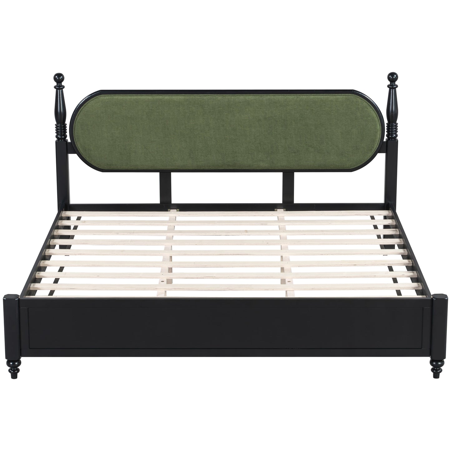 King Bed Frame, Solid Wood Platform with Slats, Modern