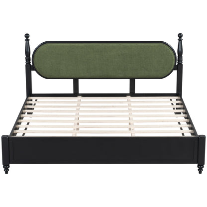 King Bed Frame, Solid Wood Platform with Slats, Modern