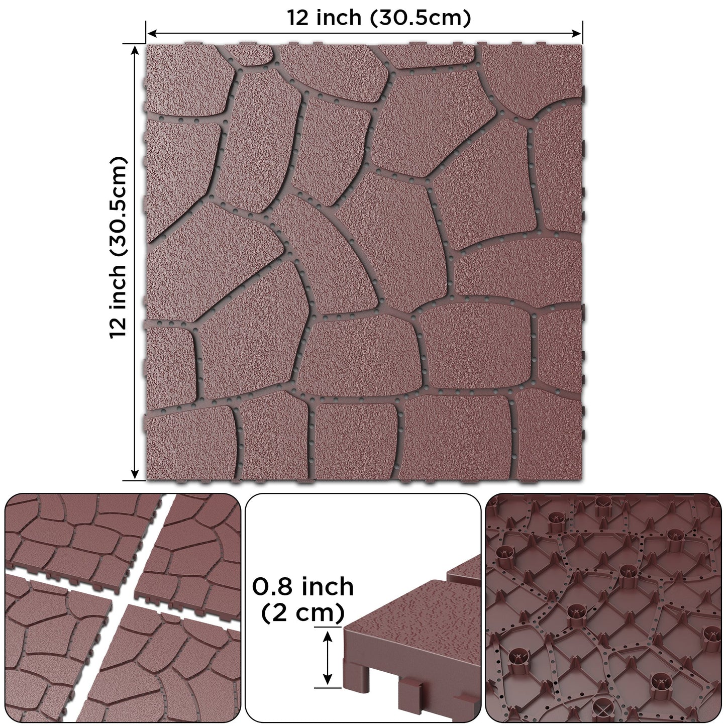 New Stone Texture 12" Patio Deck Tiles, 44pcs