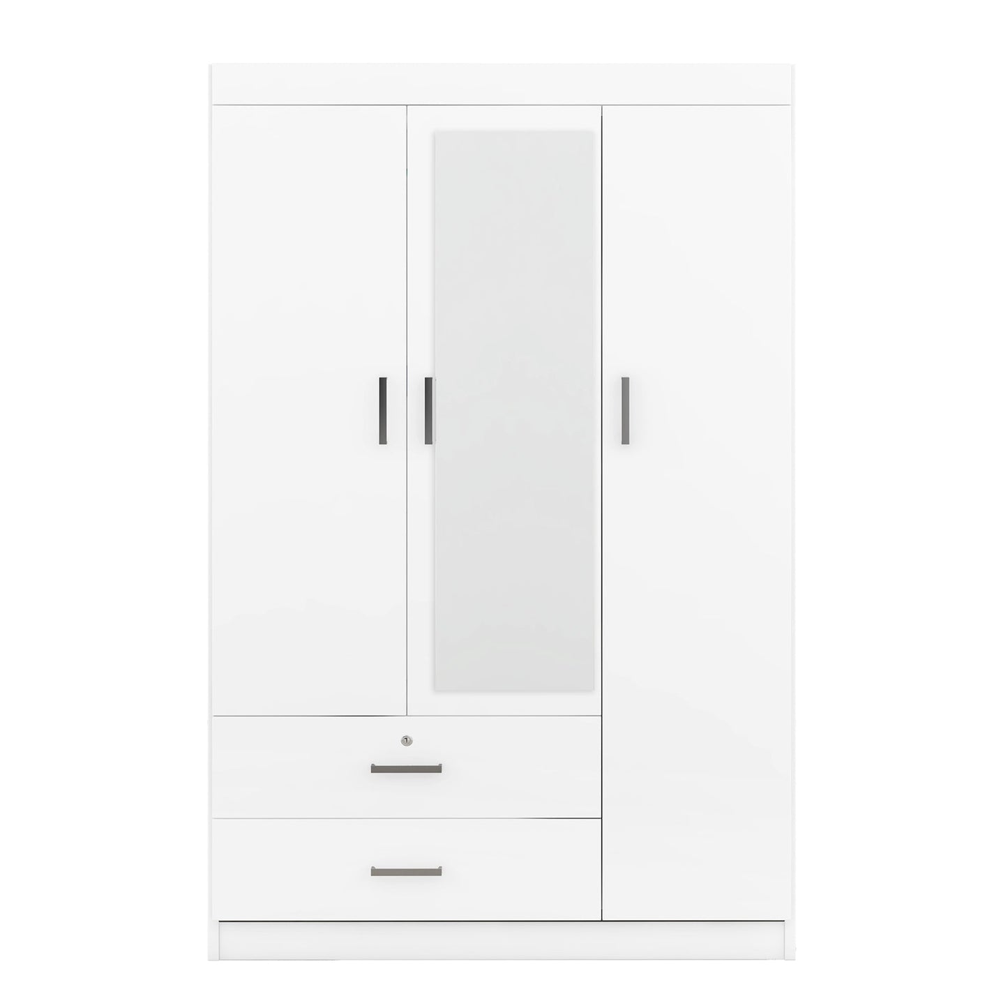 3-Door Mirror Wardrobe with Shelves, White