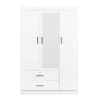 3-Door Mirror Wardrobe with Shelves, White