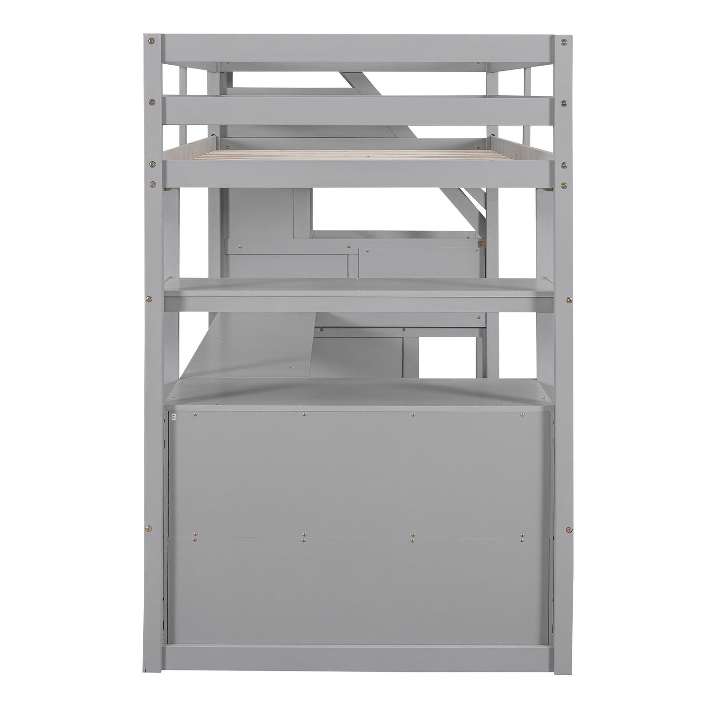Loft Bed With Desk, Shelves, 2 Drawers, Storage Staircase
