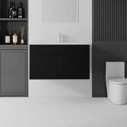 36 Inch Floating Bathroom Vanity with Ceramic Sink and Soft-Close Door