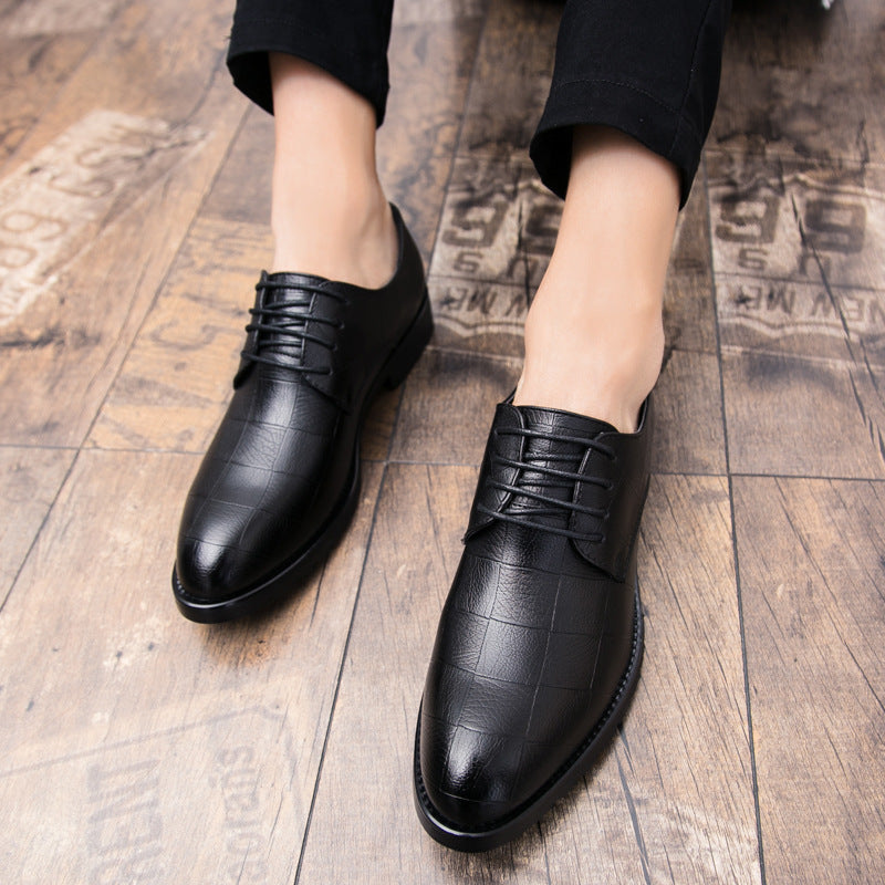 Mens Leather Korean-style Trendy Lace-up Casual Footwear British Business Formal And Leisure Shoes