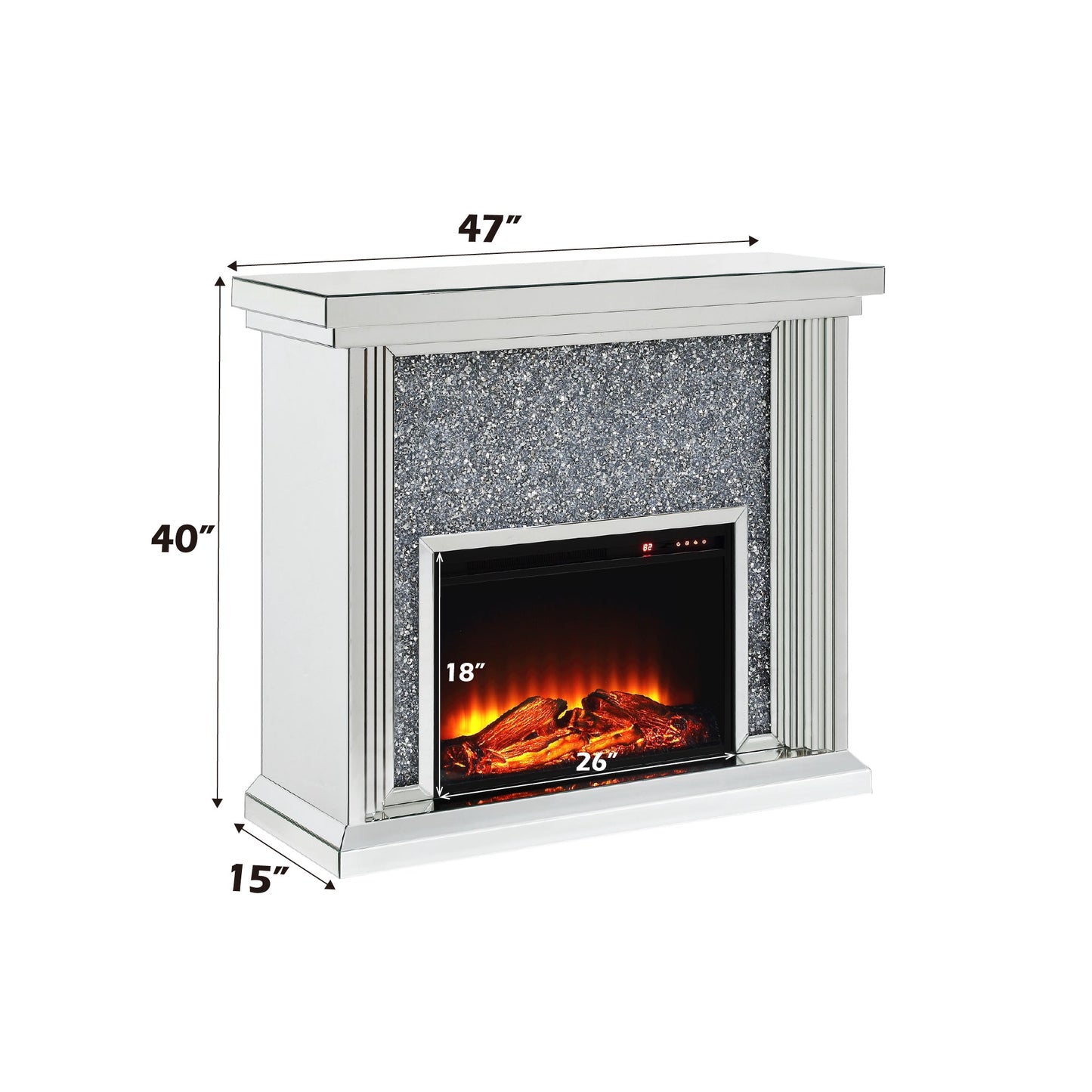 Noralie Mirrored & Faux Diamonds Fireplace