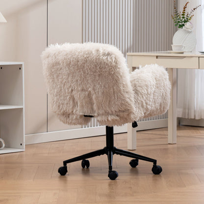 Swivel Chair With Adjustable Armrests And Wheels For Home Office - Beige