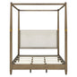 Queen Canopy Bed Frame With Upholstered Headboard - Brown