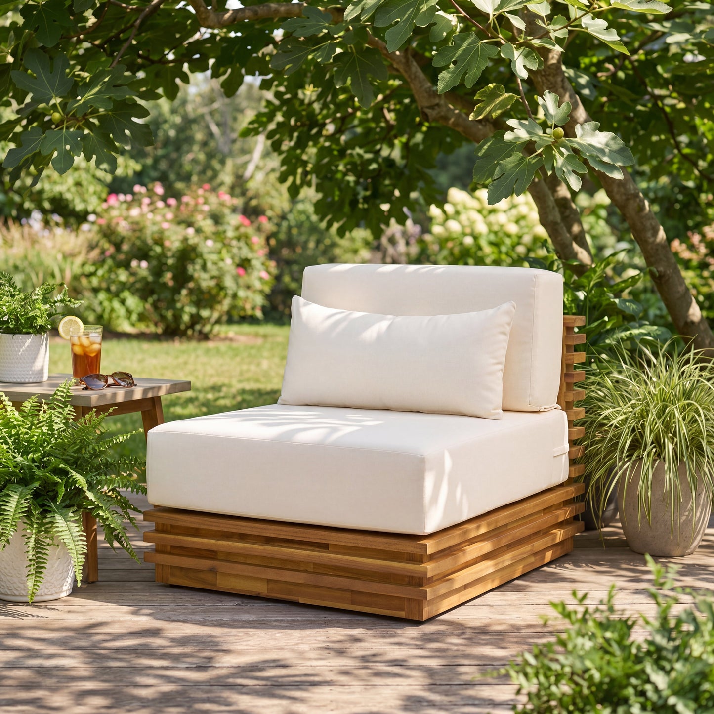 Oversized Outdoor Club Chair with Acacia Wood Frame