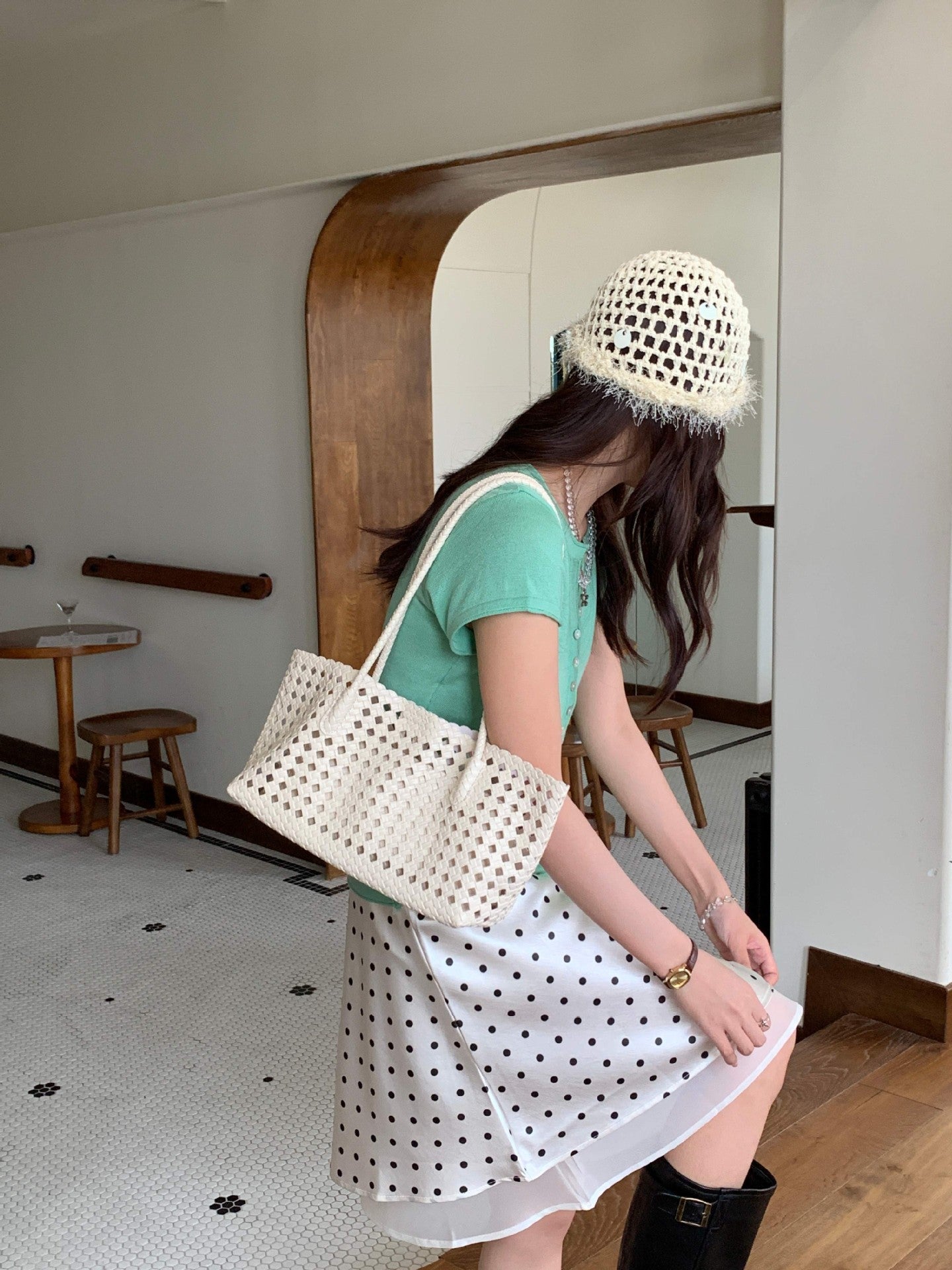 Hollow-out Woven Shoulder Bag For Women