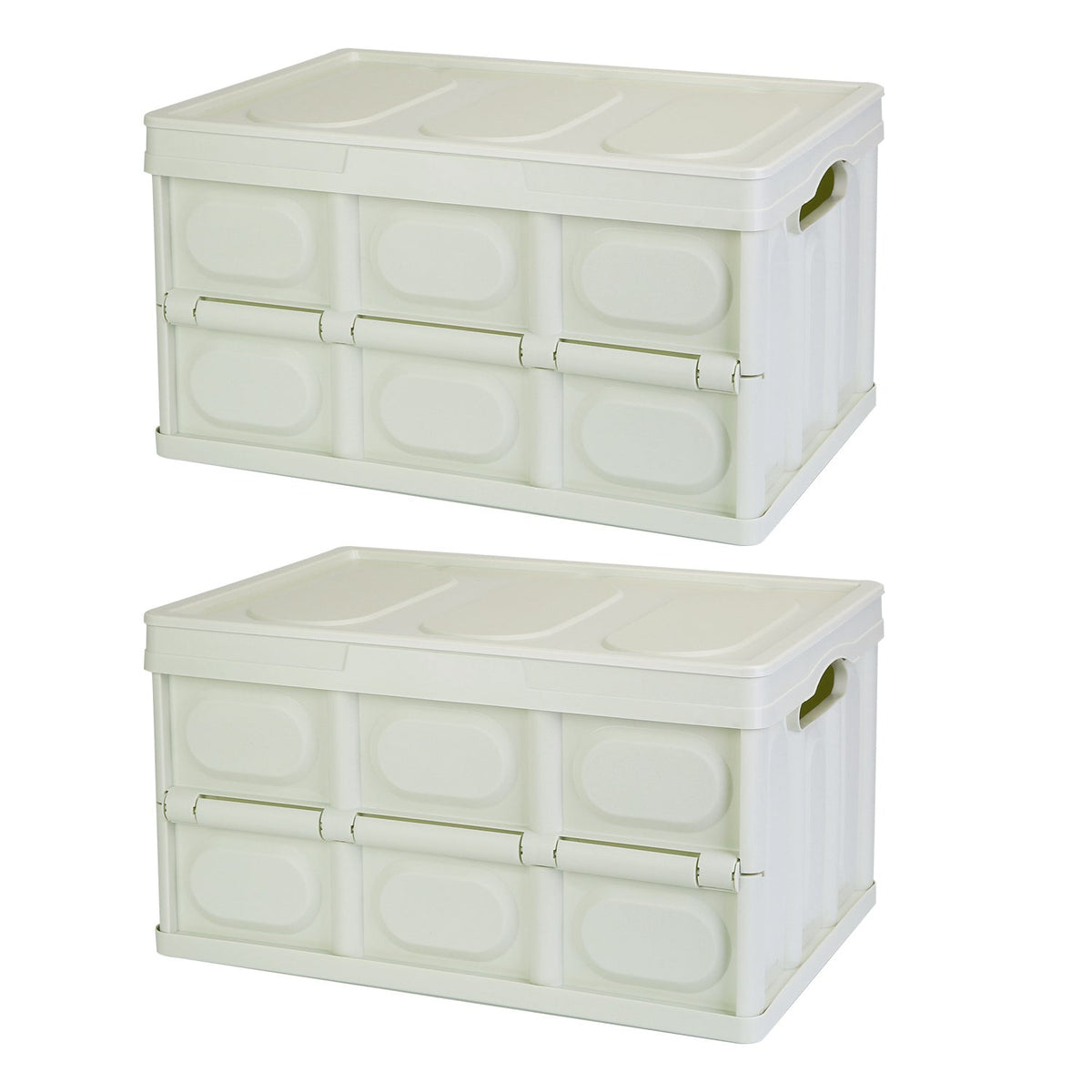2Pcs 30L Collapsible Storage Bins With Dustproof Lid Waterproof Interior Bag Handle Stackable Storage Box Container Utility Organizer Crate For Campin