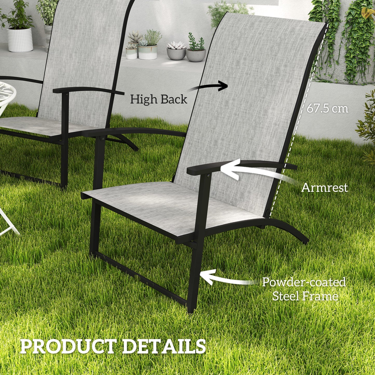 Outsunny Folding Patio Chairs Set of 2, Portable Outdoor Dining Chairs with High Back, Armrests