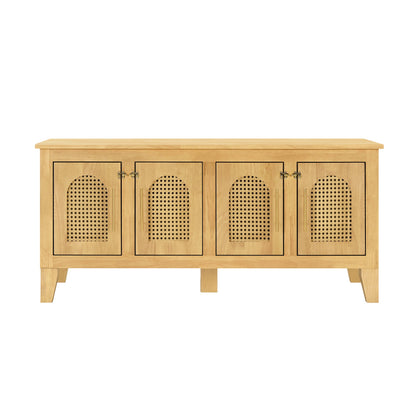 Lars Indoor Rattan Decorated Rubber Wood Dog Crate Cabinet