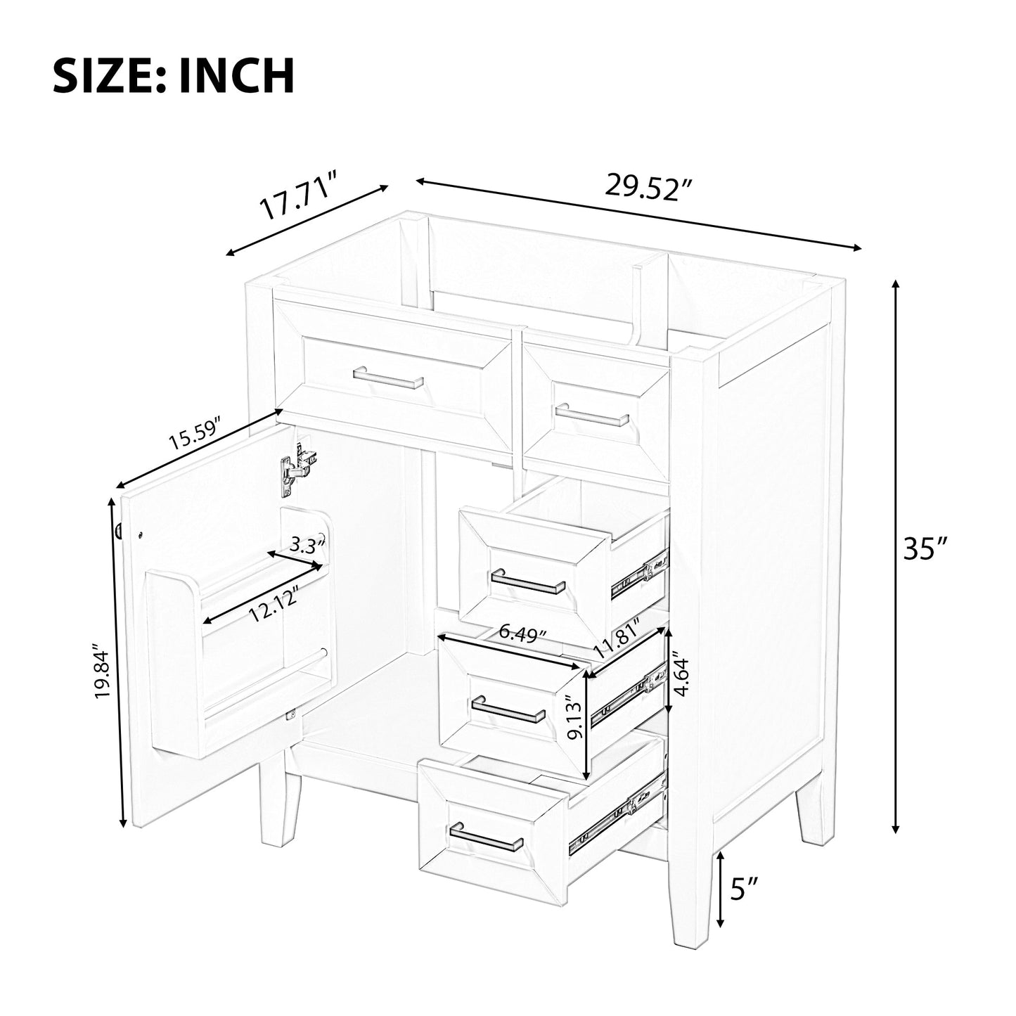 30" Bathroom Vanity Cabinet Base Without Sink