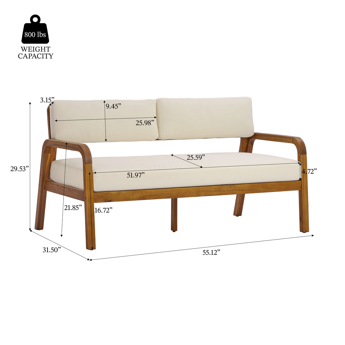 4-Pieces Outdoor Sofa Set with Cushions - Teak