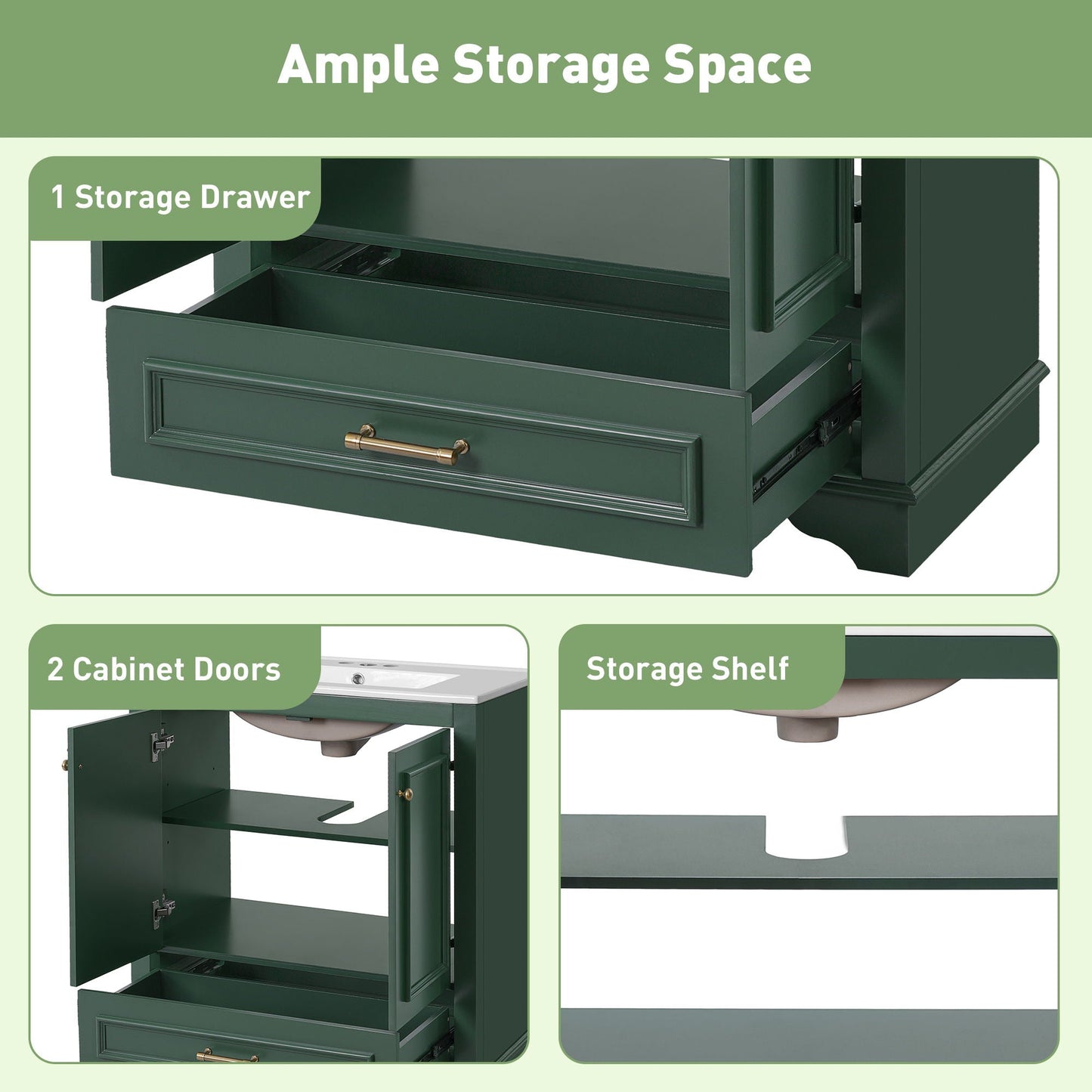 Bathroom Vanity With Sink, Cabinet & 2 Soft Closing Doors & Adjustable Shelf